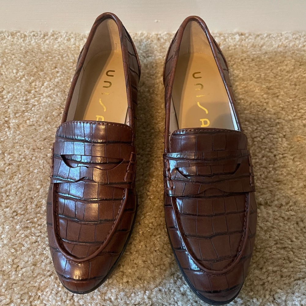 Unisa Brown Leather Textured Penny Loafers